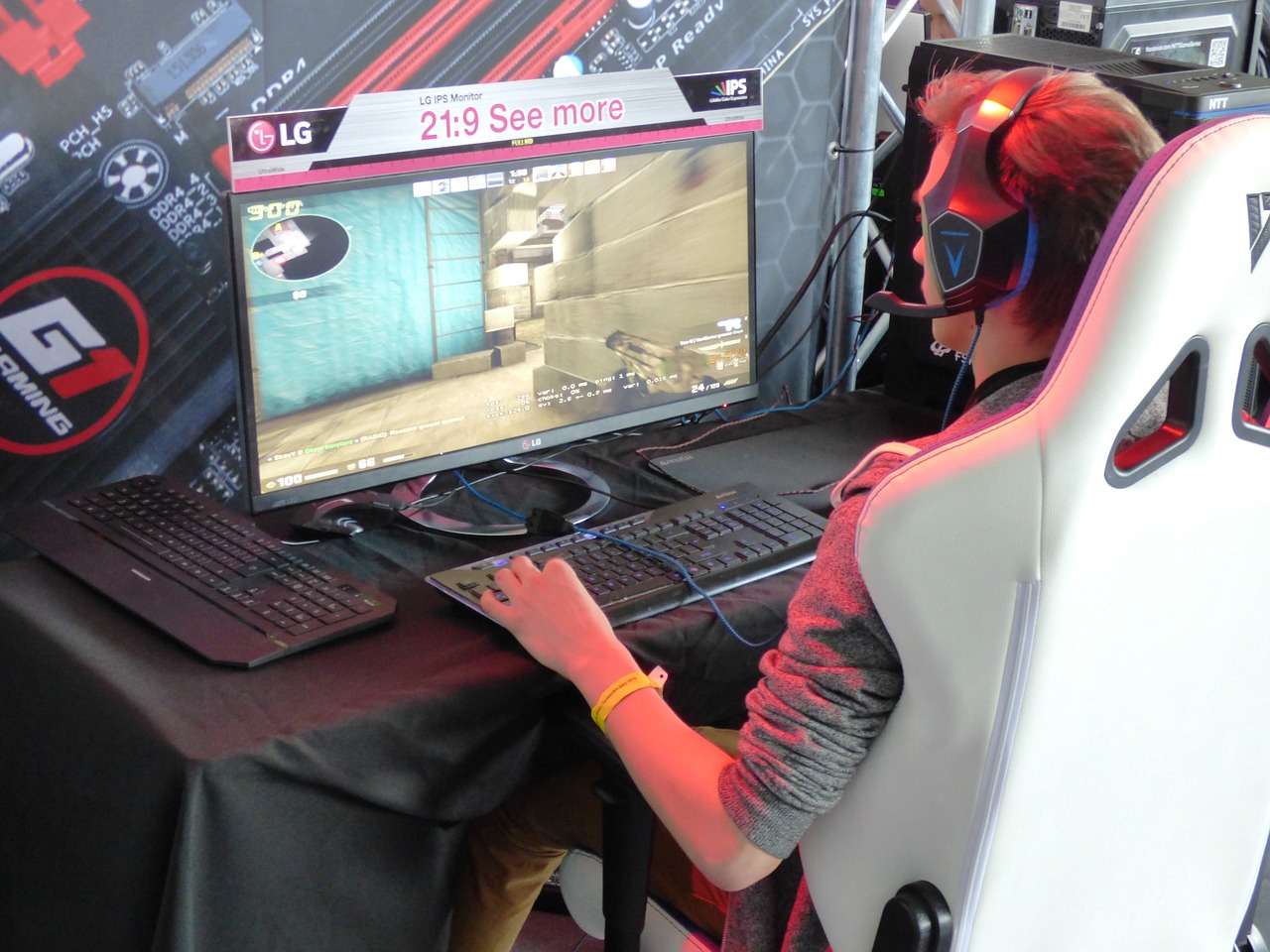 person playing game on monitor